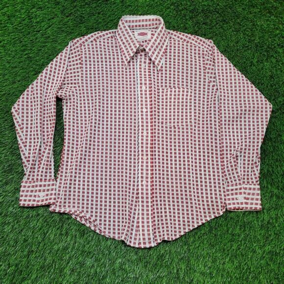 Vintage 70s Campus Dagger Collar Disco Shirt Medium 16 Geometric Print Op Art - Picture 1 of 10